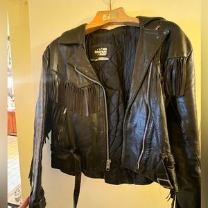 Western Vintage Leather Bomber jacket with Fringe!